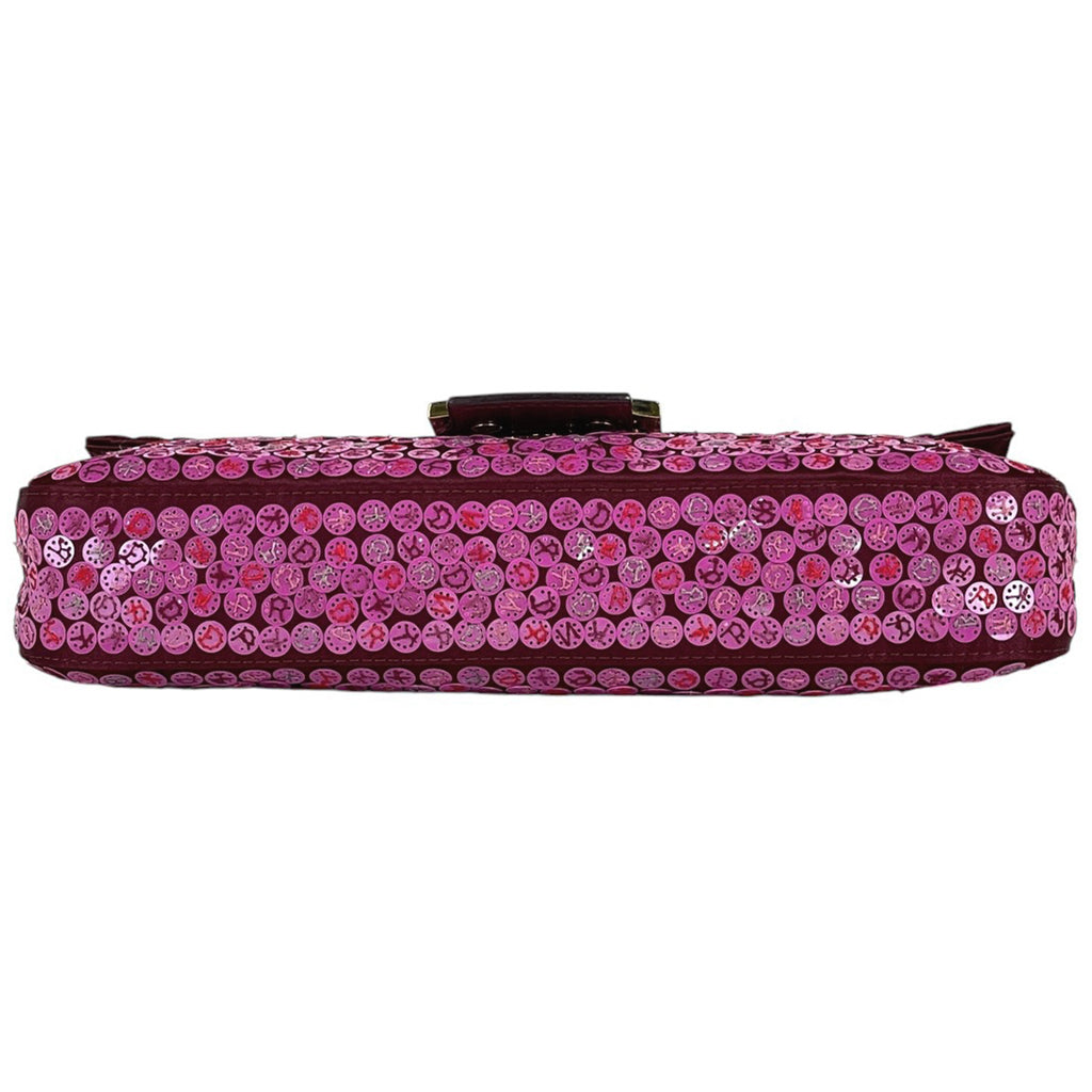 フェンディ ロゴ マンマバケット スパンコール ワンショルダー ショルダーバッグ サテン ピンク 8BR600 レディース 【中古】brbag