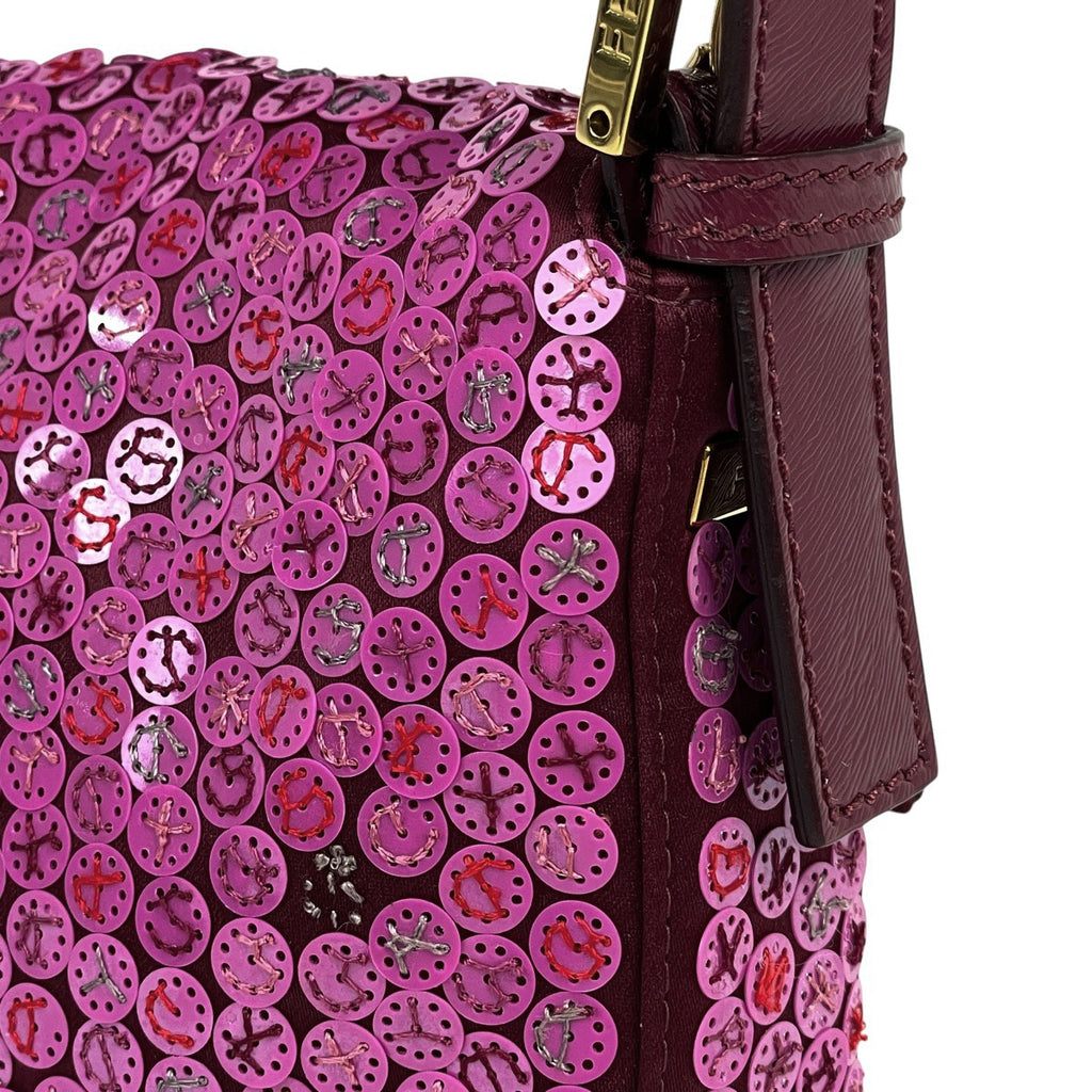 フェンディ ロゴ マンマバケット スパンコール ワンショルダー ショルダーバッグ サテン ピンク 8BR600 レディース 【中古】brbag