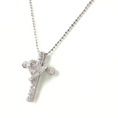 クロスモチーフ デザインネックレス WG ホワイトゴールド ペンダント メレダイヤ 十字架 ハート ネックレス K18 WG ダイヤモンド レディース 【中古】nbjwl