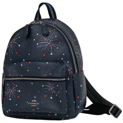 コーチ ロゴ リュックサック ミニ バッグパック ミニ チャーリー 花火 リュック レザー ネイビー F72774 レディース 【中古】brbag