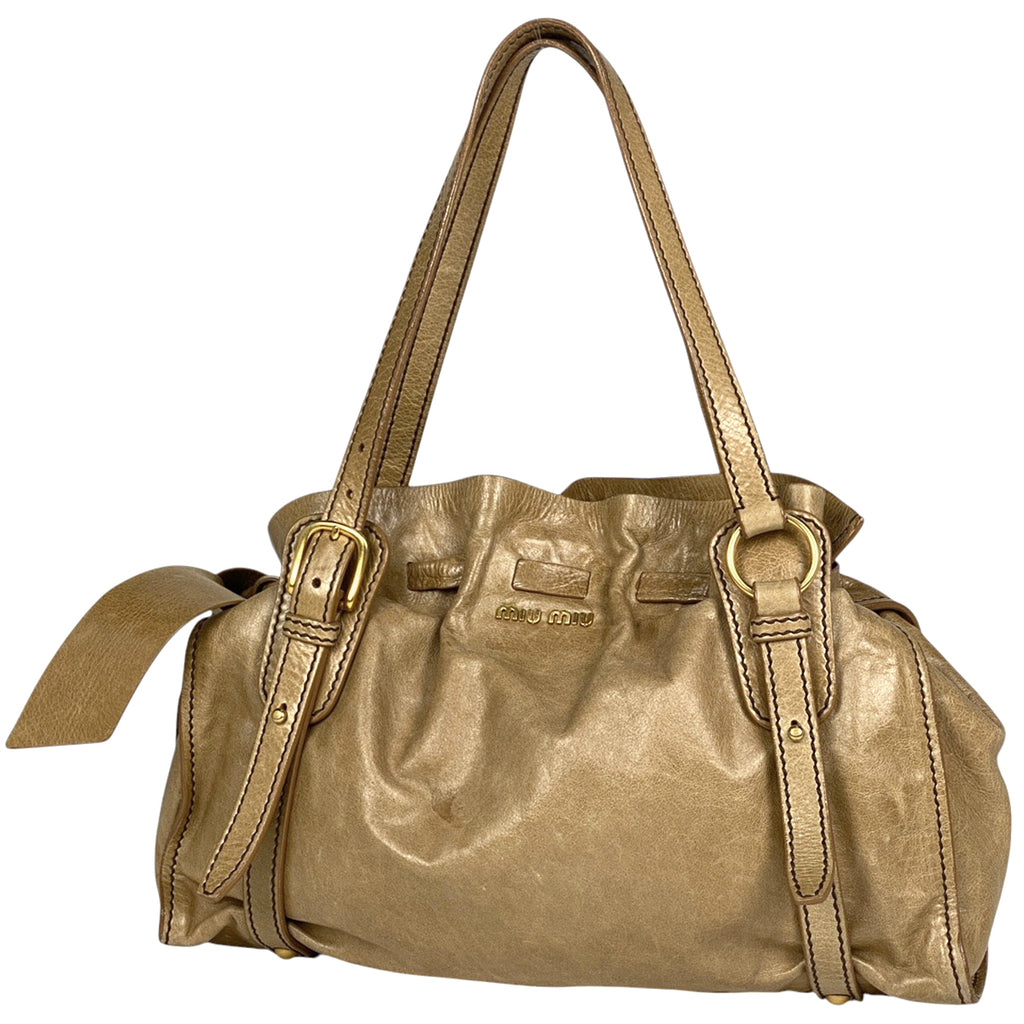 ミュウ ミュウ ロゴ トートバッグ ショルダーバッグ トートバッグ レザー ブラウン レディース 【中古】 brbag