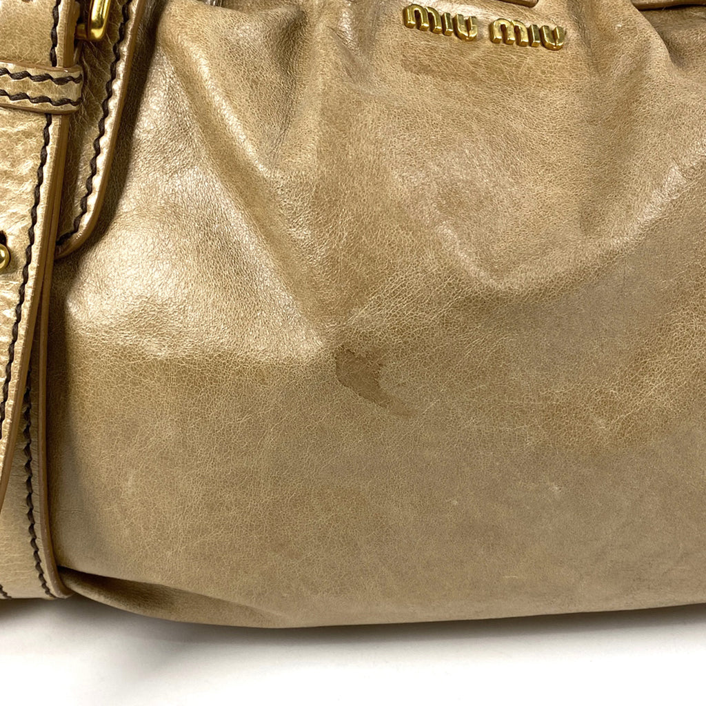 ミュウ ミュウ ロゴ トートバッグ ショルダーバッグ トートバッグ レザー ブラウン レディース 【中古】 brbag
