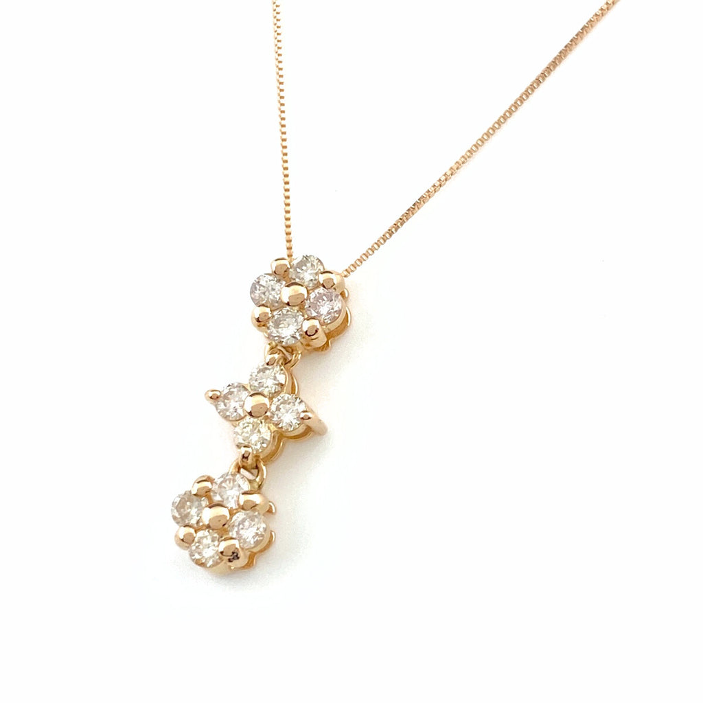 フラワーモチーフ デザインネックレス PG ピンクゴールド ペンダント メレダイヤ 3WAY 花 ネックレス K18 ダイヤモンド レディース 【中古】nbjwl
