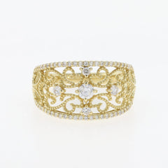 メレダイヤ デザインリング YG イエローゴールド 指輪 リング 12号 K18 ダイヤモンド レディース 【中古】nbjwl