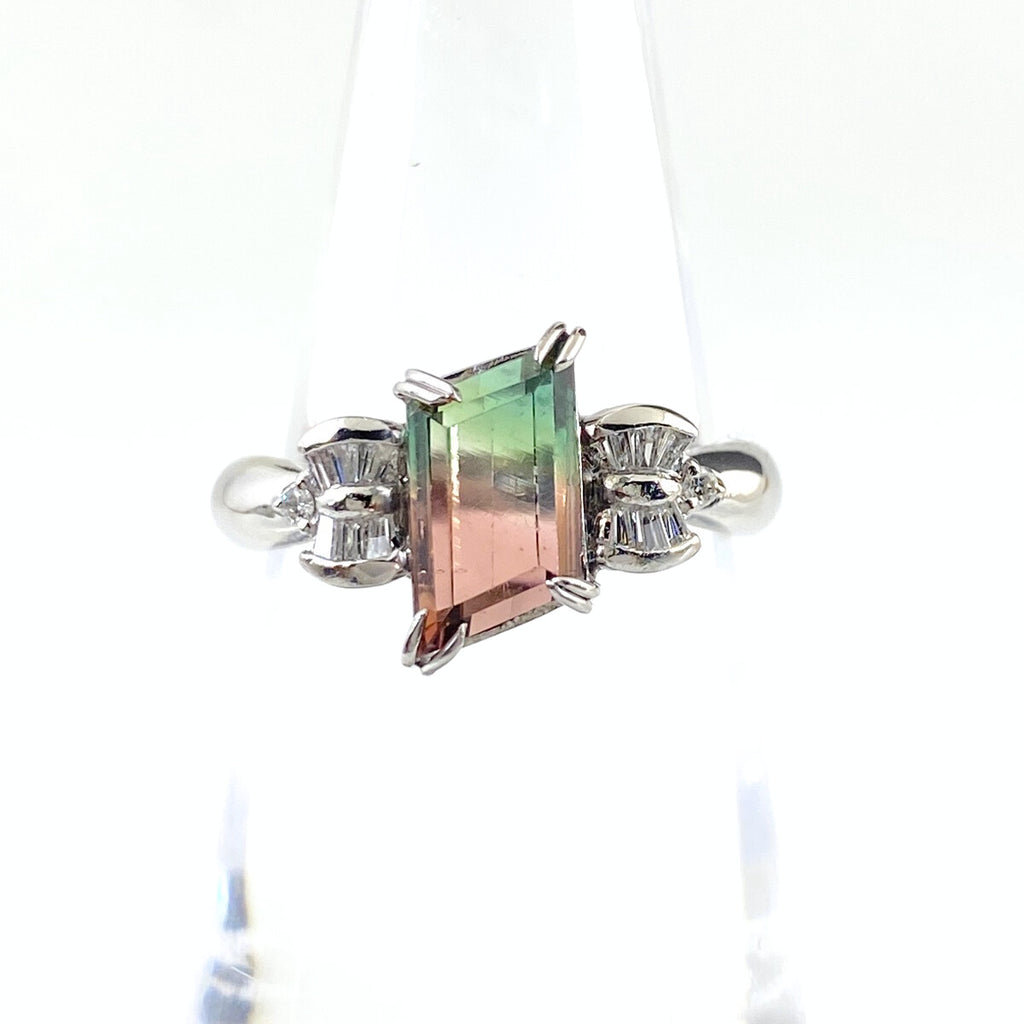 パーティカラードトルマリン デザインリング プラチナ 指輪 メレダイヤ リング 10号 Pt900 ダイヤモンド パーティカラードトルマリン レディース 【中古】nbjwl