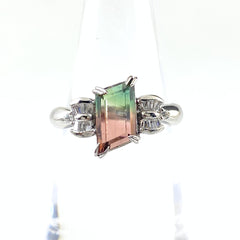 パーティカラードトルマリン デザインリング プラチナ 指輪 メレダイヤ リング 10号 Pt900 ダイヤモンド パーティカラードトルマリン レディース 【中古】nbjwl