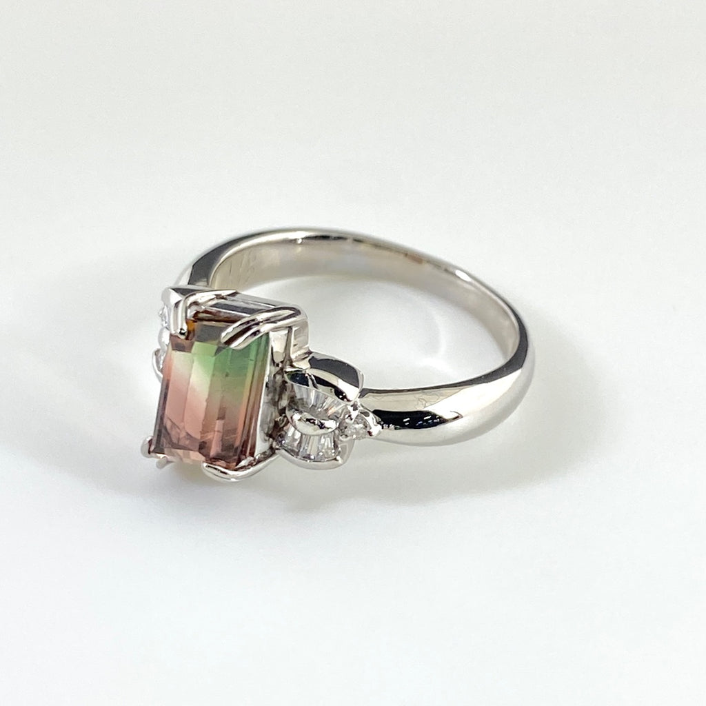 パーティカラードトルマリン デザインリング プラチナ 指輪 メレダイヤ リング 10号 Pt900 ダイヤモンド パーティカラードトルマリン レディース 【中古】nbjwl