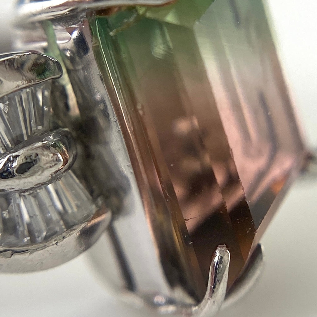 パーティカラードトルマリン デザインリング プラチナ 指輪 メレダイヤ リング 10号 Pt900 ダイヤモンド パーティカラードトルマリン レディース 【中古】nbjwl