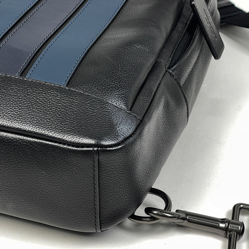 コーチ ロゴ ボディバッグ ショルダーバッグ ボディバッグ レザー ブラック ブルー F49318 メンズ 【中古】brbag