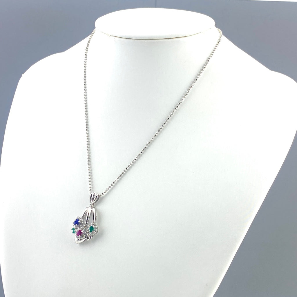 ルビー デザインネックレス プラチナ ペンダント メレダイヤ エメラルド サファイア ダイヤモンド ネックレス Pt900 Pt850 ルビー レディース 【中古】nbjwl
