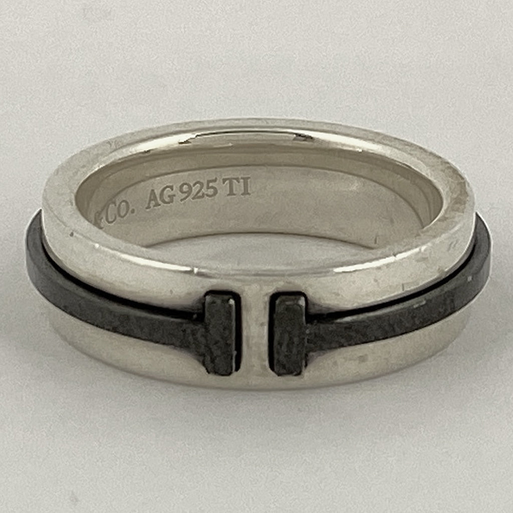 ティファニー Tスクエア リング 指輪 リング 9号 シルバー925 シルバー ブラック レディース 【中古】bracc