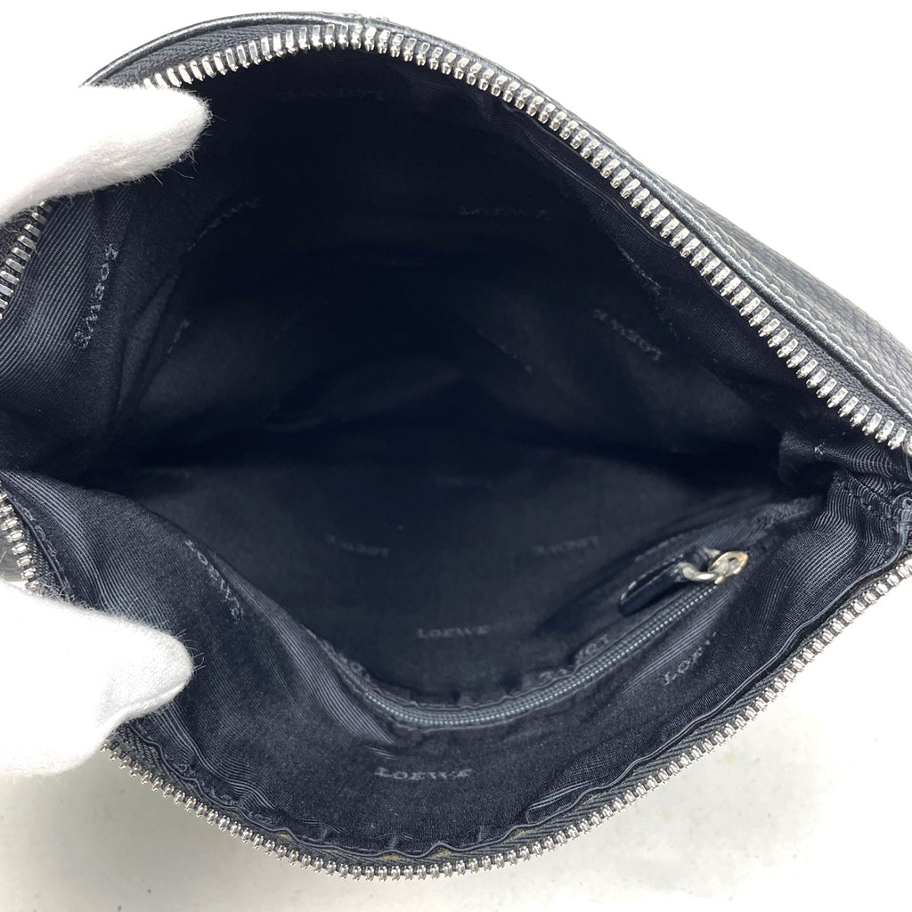ロエベ ロゴ ショルダーバッグ 斜め掛け 肩掛け ショルダーバッグ レザー ブラック レディース 【中古】