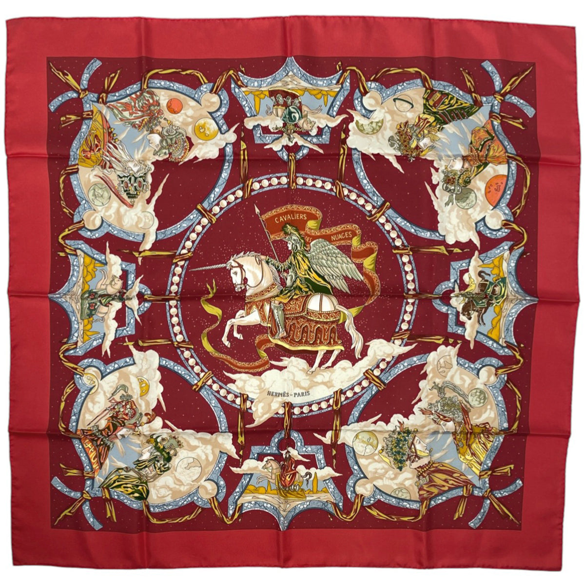 エルメス　HERMES　スカーフ　カレ90　雲の騎士 バイセル公式】エルメス カレ 90 CAVALIERS DES NUAGES 雲の騎士