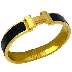 エルメス クリックH エナメルブレスレット クリッククラック Hロゴ バングル GP ゴールド ブラック レディース 【中古】bracc