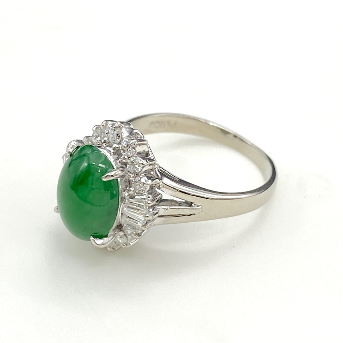 【翡翠 アンティークリング 】メレダイヤ0.16ct PM900刻印 バイセル公式】【在庫一掃】 翡翠 デザインリング プラチナ 指輪