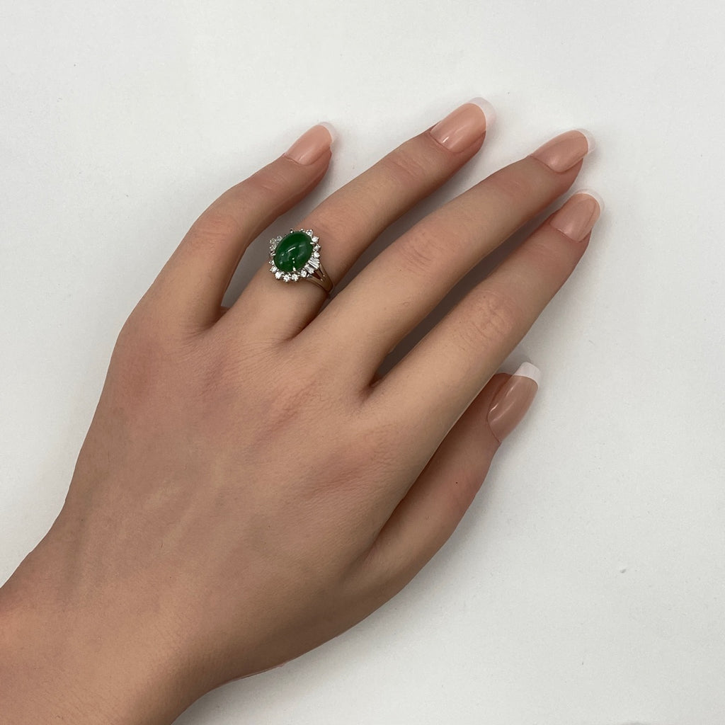 翡翠 デザインリング プラチナ 指輪 メレダイヤ リング 11号 Pt900 ヒスイ ダイヤモンド レディース 【中古】nbjwl