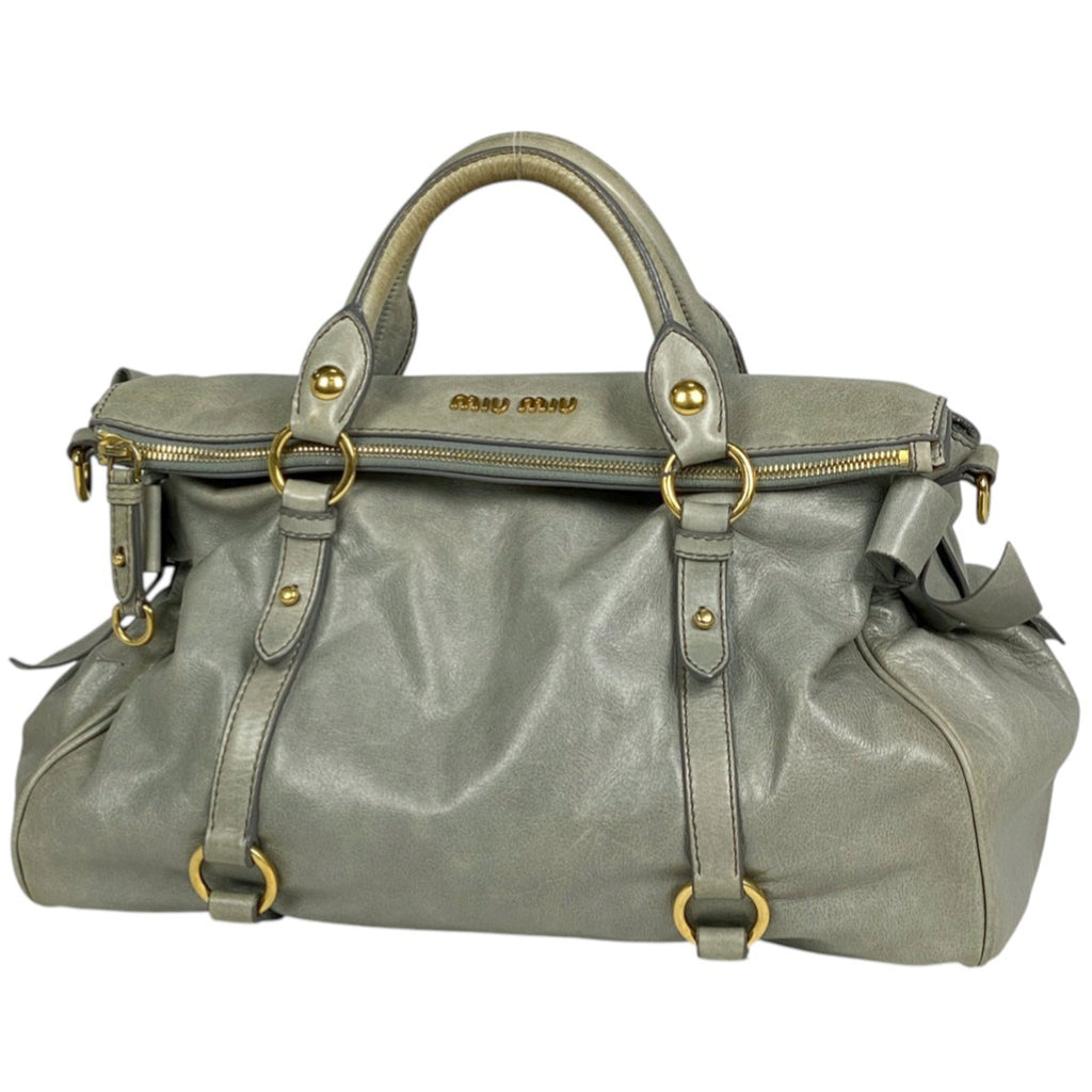 ミュウ ミュウ ロゴ ハンドバッグ 2WAY ショルダーバッグ リボン ハンドバッグ レザー グレー レディース 【中古】brbag