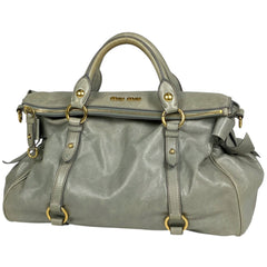 ミュウ ミュウ ロゴ ハンドバッグ 2WAY ショルダーバッグ リボン ハンドバッグ レザー グレー レディース 【中古】brbag