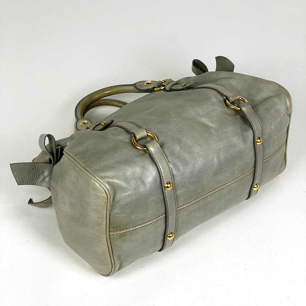 ミュウ ミュウ ロゴ ハンドバッグ 2WAY ショルダーバッグ リボン ハンドバッグ レザー グレー レディース 【中古】brbag