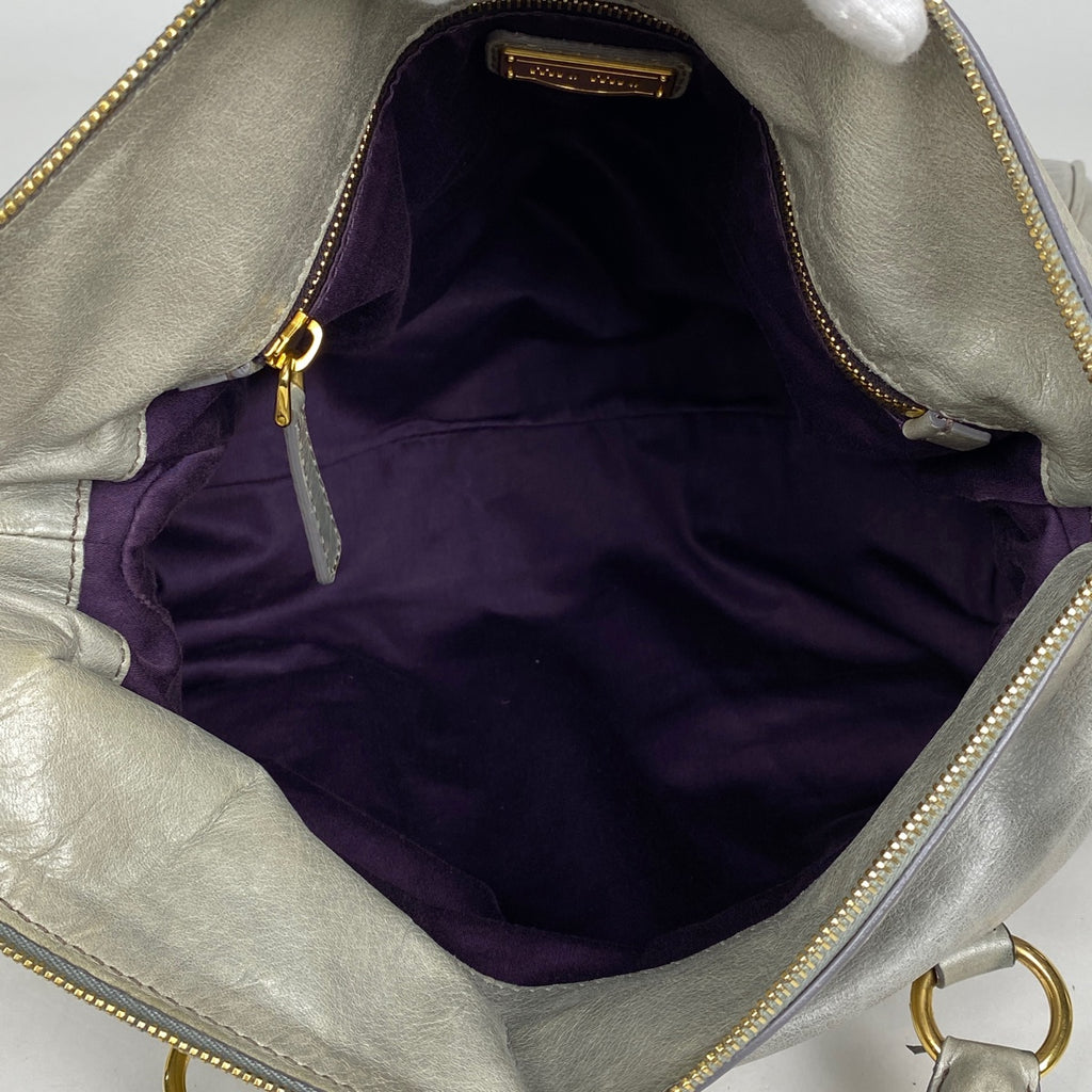 ミュウ ミュウ ロゴ ハンドバッグ 2WAY ショルダーバッグ リボン ハンドバッグ レザー グレー レディース 【中古】brbag