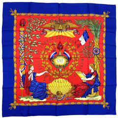 エルメス カレ 90 LIBERTE EGALITE FRATERNITE REPUBLIQUE FRANCAISE 1789 1789年フランス革命を記念して スカーフ シルク ブルー レッド マルチカラー レディース 【中古】brbag