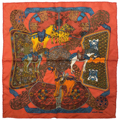 エルメス プチカレ ART des STEPPES ステップ美術 スカーフ シルク レッド マルチカラー レディース 【中古】brbag