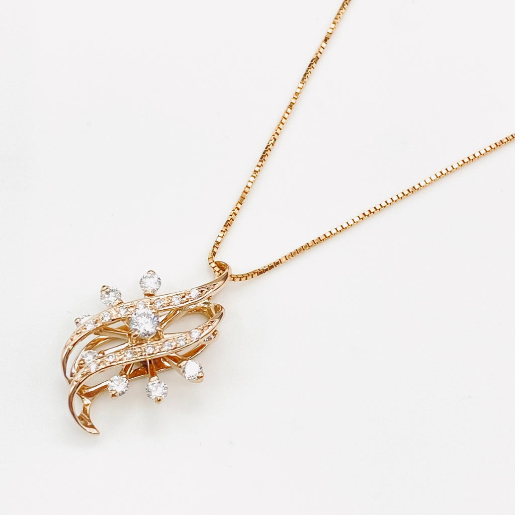 メレダイヤ デザインネックレス PG ピンクゴールド ペンダント ネックレス K18 ダイヤモンド レディース 【中古】 nbjwl