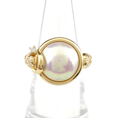 タサキ パール デザインリング YG イエローゴールド 指輪 メレダイヤ リング 11号 K18 パール ダイヤモンド レディース 【中古】brjwl