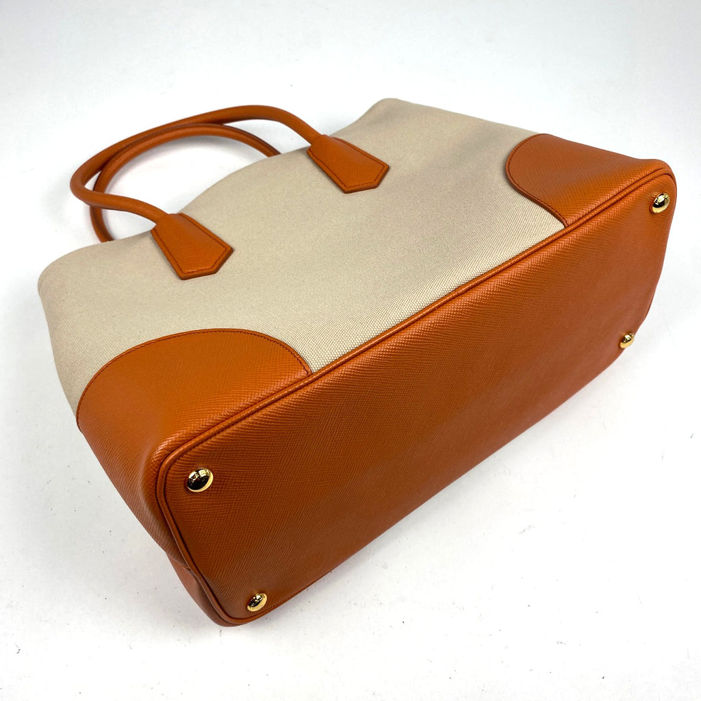 プラダ ロゴプレート トートバッグ 2WAY ショルダーバッグ ハンドバッグ トートバッグ キャンバス ベージュ オレンジ B2756T レディース 【中古】brbag
