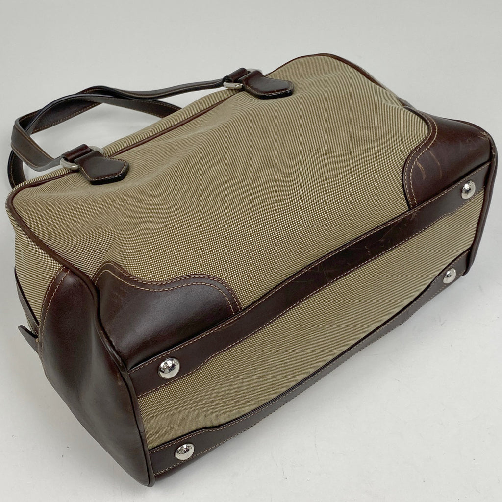 プラダ ロゴ ショルダーバッグ ジャガード ショルダーバッグ キャンバス ベージュ ダークブラウン レディース 【中古】brbag