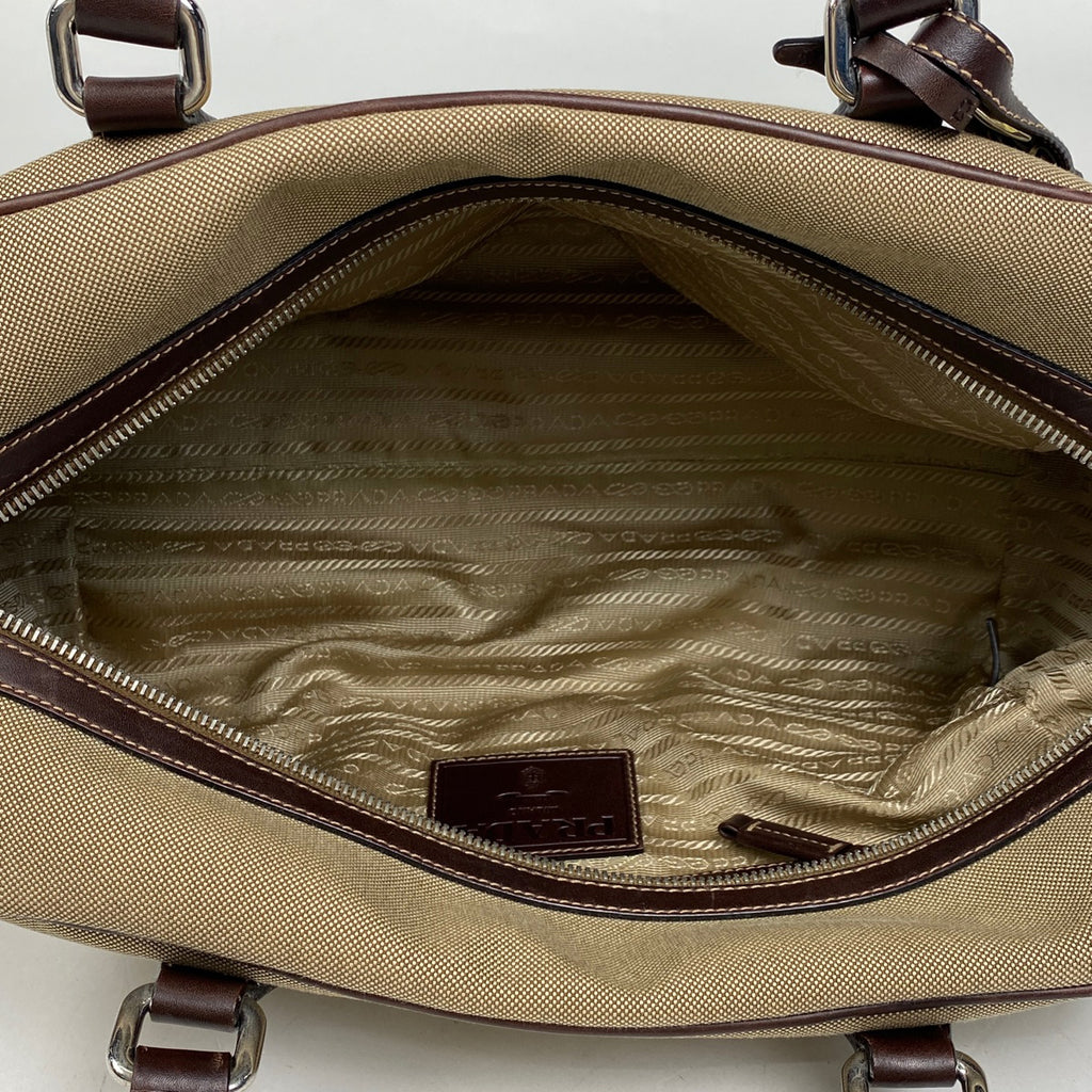 プラダ ロゴ ショルダーバッグ ジャガード ショルダーバッグ キャンバス ベージュ ダークブラウン レディース 【中古】brbag