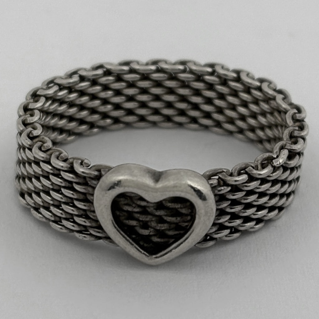 ティファニー サマセット メッシュ リング ハート リング 18号 シルバー925 シルバー レディース 【中古】bracc