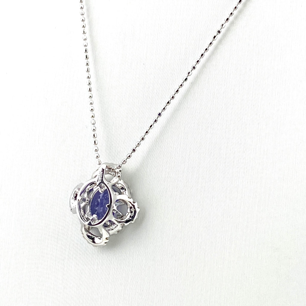 タンザナイト デザインネックレス WG ホワイトゴールド ペンダント メレダイヤ ダイヤモンド ネックレス K18 WG 750 レディース 【中古】nbjwl