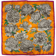 エルメス プチカレ Les Pivoines 芍薬 牡丹 花柄 フラワー柄 スカーフ シルク オレンジ マルチカラー レディース 【中古】brbag