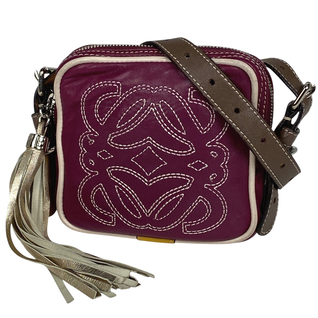 ロエベ アナグラム ショルダーバッグ フリンジ 斜め掛け ショルダーバッグ レザー パープル レディース 【中古】brbag