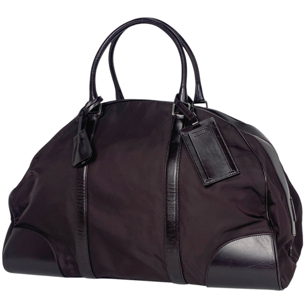 【最終値引き】 プラダ ロゴプレート ボストンバッグ 2WAY ショルダーバッグ ボストンバッグ テスートナイロン ブラウン レディース 【中古】 brbag
