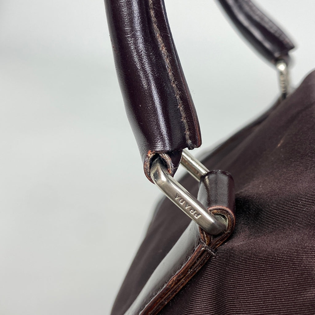 【最終値引き】 プラダ ロゴプレート ボストンバッグ 2WAY ショルダーバッグ ボストンバッグ テスートナイロン ブラウン レディース 【中古】 brbag