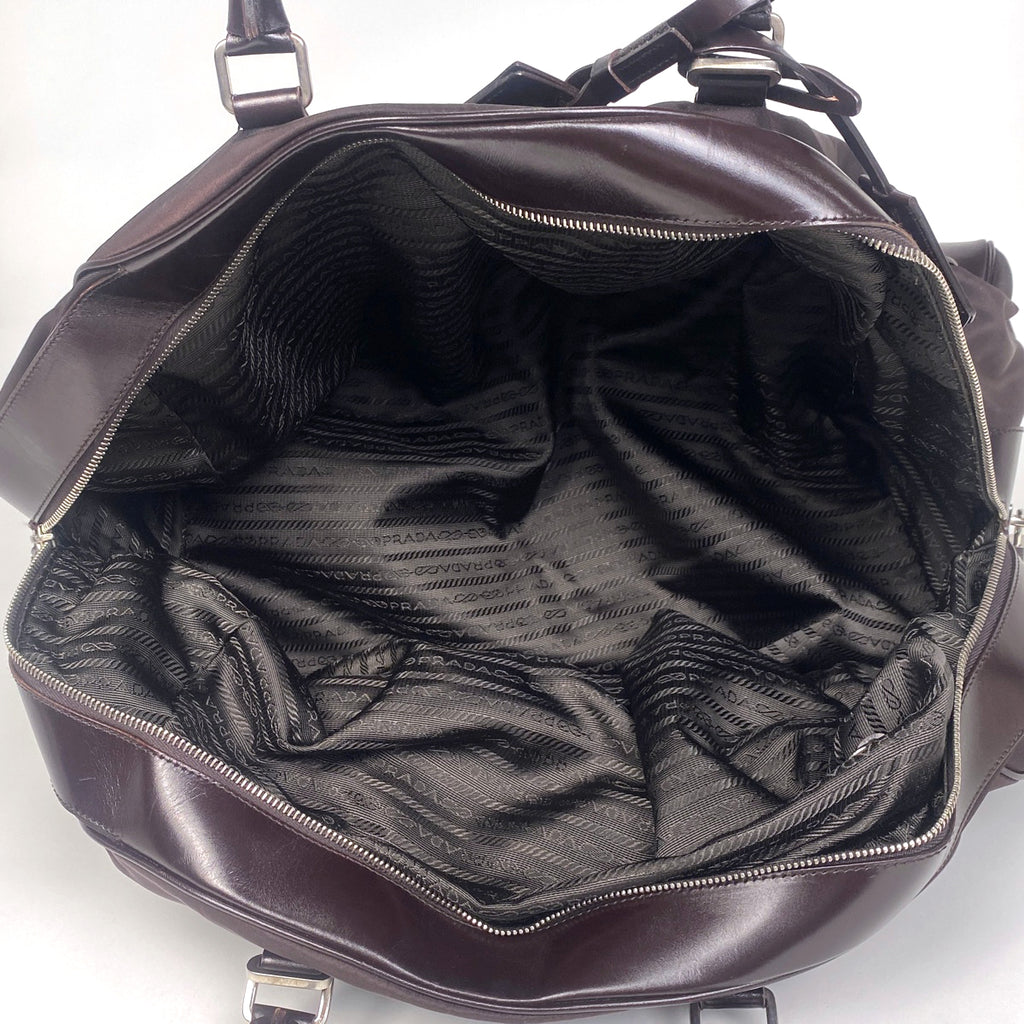 【最終値引き】 プラダ ロゴプレート ボストンバッグ 2WAY ショルダーバッグ ボストンバッグ テスートナイロン ブラウン レディース 【中古】 brbag