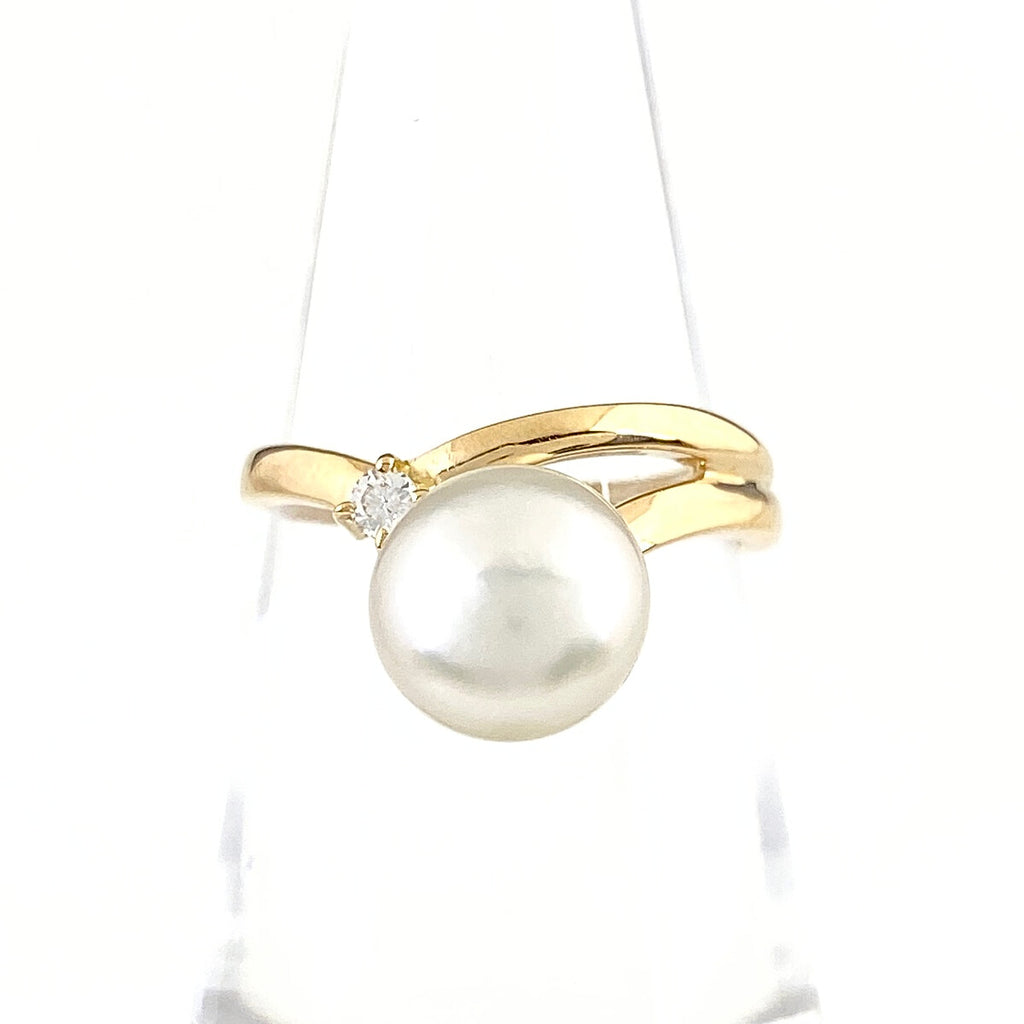 タサキ パール デザインリング YG イエローゴールド 指輪 メレダイヤ 真珠 リング 12.5号 K18 パール ダイヤモンド レディース 【中古】brjwl