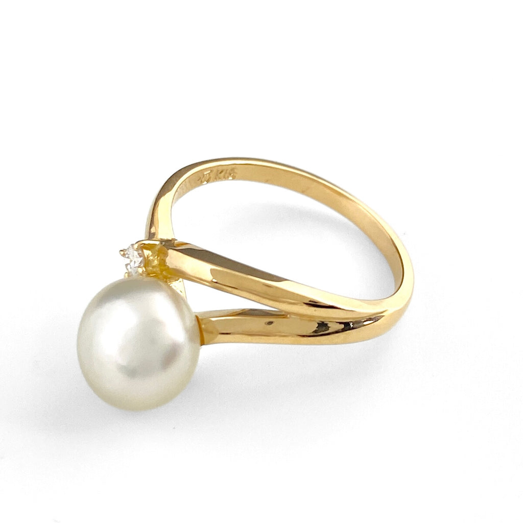 タサキ パール デザインリング YG イエローゴールド 指輪 メレダイヤ 真珠 リング 12.5号 K18 パール ダイヤモンド レディース 【中古】brjwl