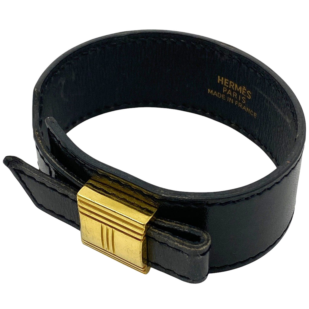 エルメス アルテミス ブレスレット バングル 腕輪 ブレスレット レザー GP ブラック ゴールド レディース 【中古】bracc