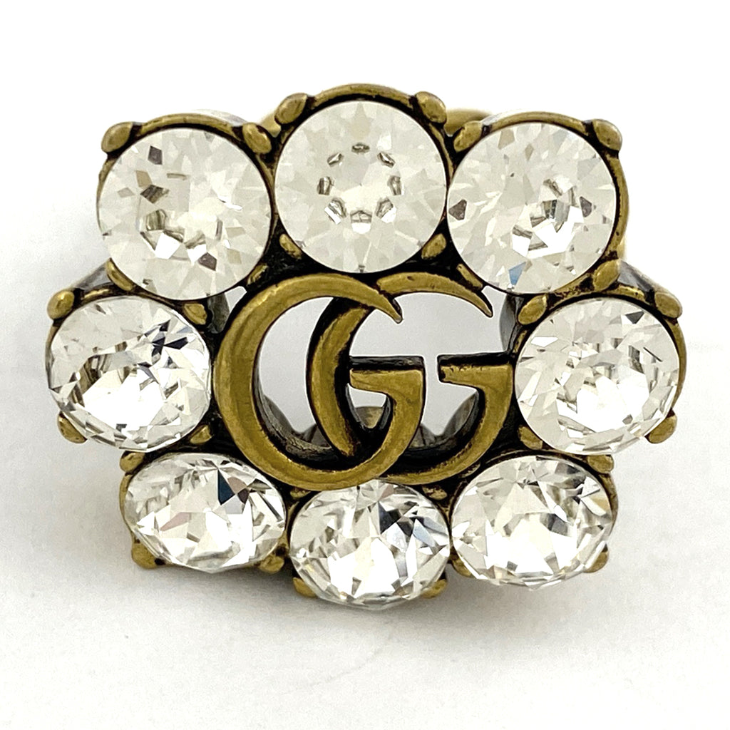グッチ GGロゴ ラインストーン リング 指輪 GGマーモント チェーン   リング 13号 GP ゴールド レディース 【中古】bracc