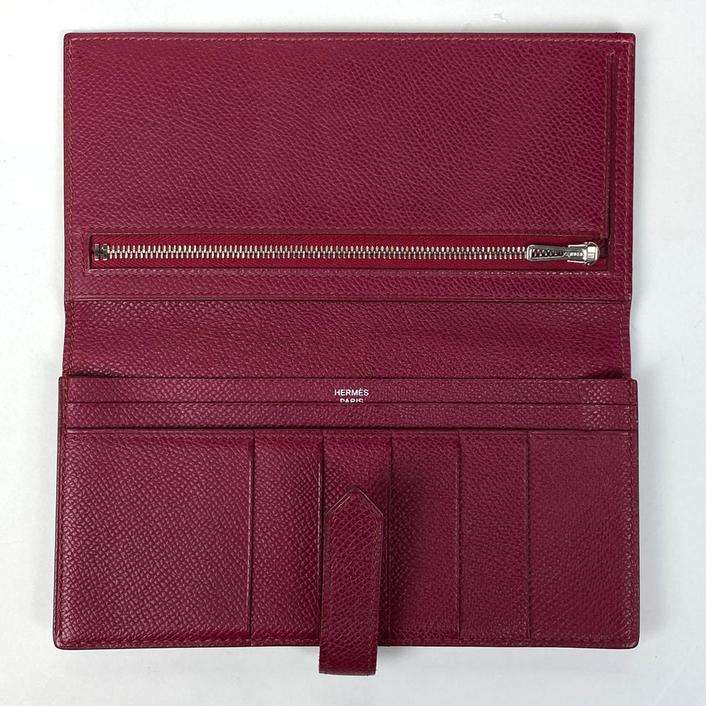 エルメス ベアン スフレ Hロゴ 長財布 ヴォーエプソン ルビー □N レディース 【中古】brbag