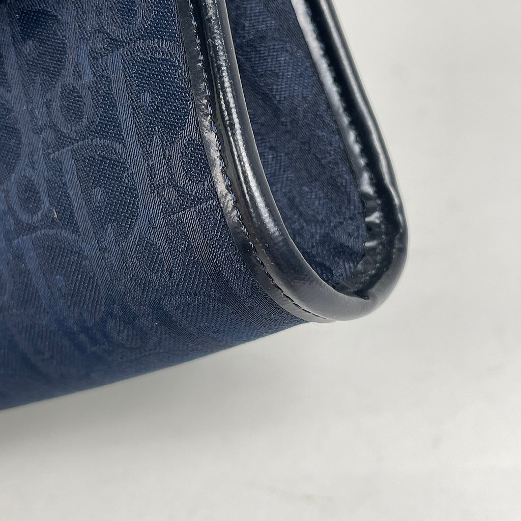 クリスチャンディオール トロッター柄 チェーン ショルダーバッグ 2WAY クラッチ ロゴ ショルダーバッグ キャンバス ネイビー レディース 【中古】brbag