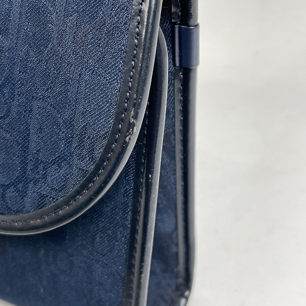 クリスチャンディオール トロッター柄 チェーン ショルダーバッグ 2WAY クラッチ ロゴ ショルダーバッグ キャンバス ネイビー レディース 【中古】brbag