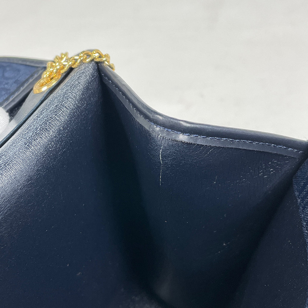 クリスチャンディオール トロッター柄 チェーン ショルダーバッグ 2WAY クラッチ ロゴ ショルダーバッグ キャンバス ネイビー レディース 【中古】brbag