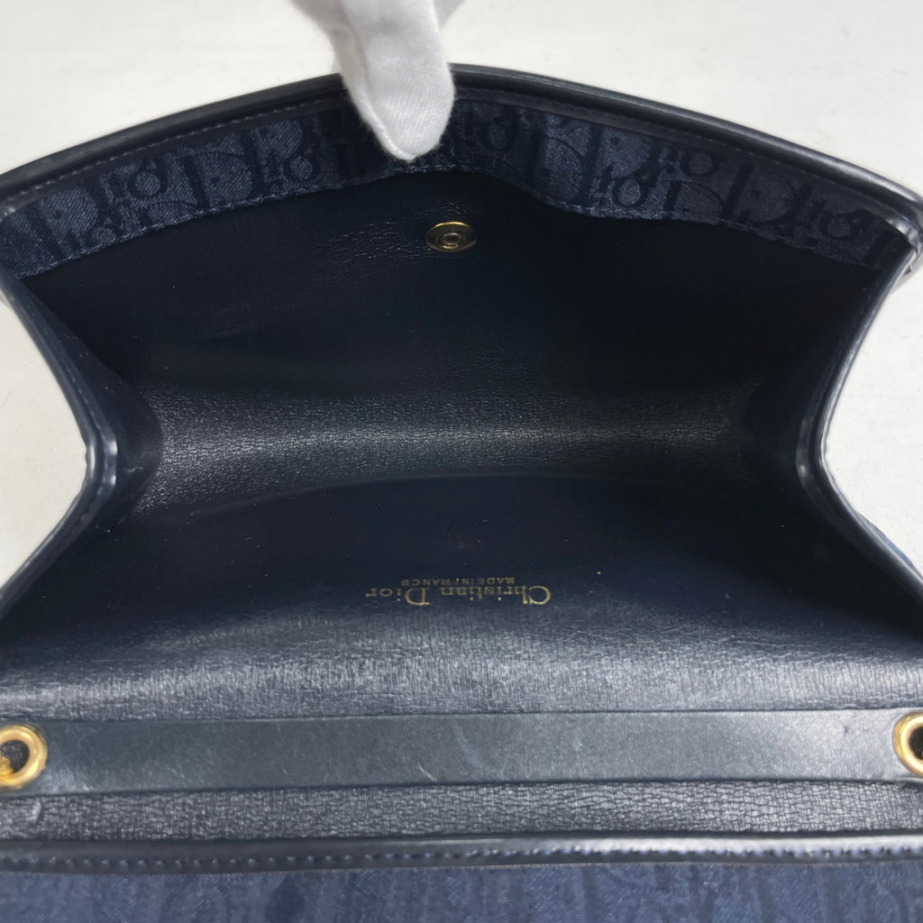 クリスチャンディオール トロッター柄 チェーン ショルダーバッグ 2WAY クラッチ ロゴ ショルダーバッグ キャンバス ネイビー レディース 【中古】brbag