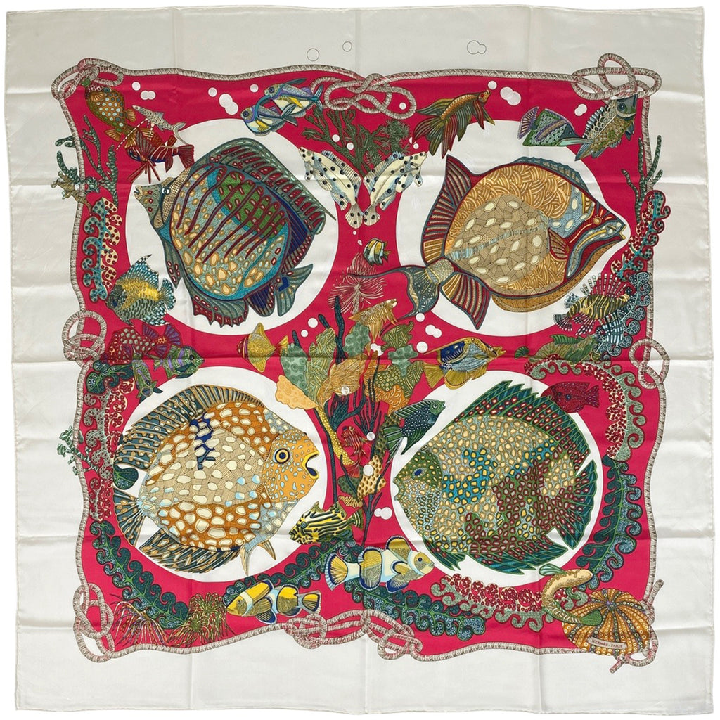 エルメス カレ 90 grands founds 深海 スカーフ シルク ホワイト マルチカラー レディース 【中古】brbag