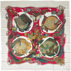 エルメス カレ 90 grands founds 深海 スカーフ シルク ホワイト マルチカラー レディース 【中古】brbag