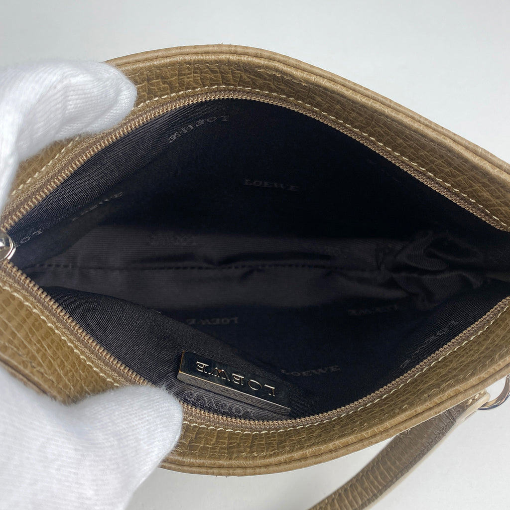 ロエベ ロゴ アクセサリーポーチ ミニ ハンドバッグ アクセサリーポーチ レザー ブラウン レディース 【中古】brbag